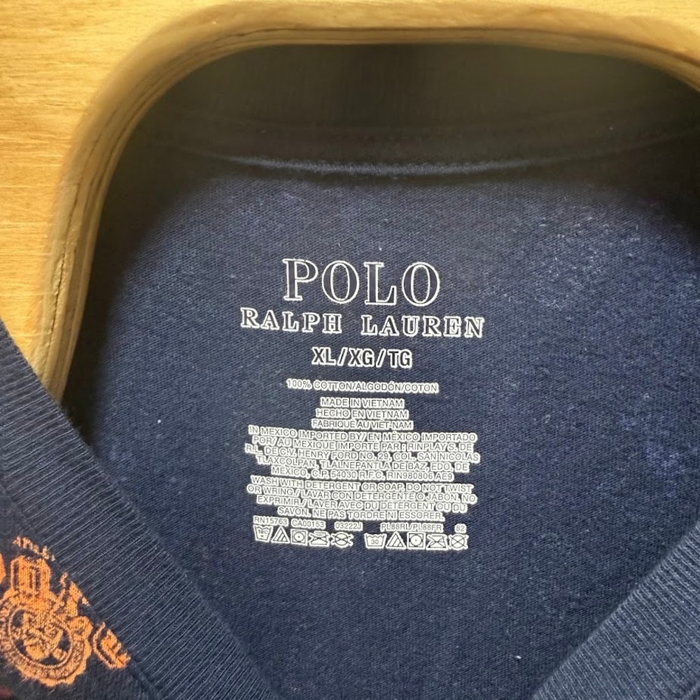 Polo Ralph Lauren Mens XL Navy Blue All Over Collegiate Varsity Print T-Shirt - Picture 4 of 5